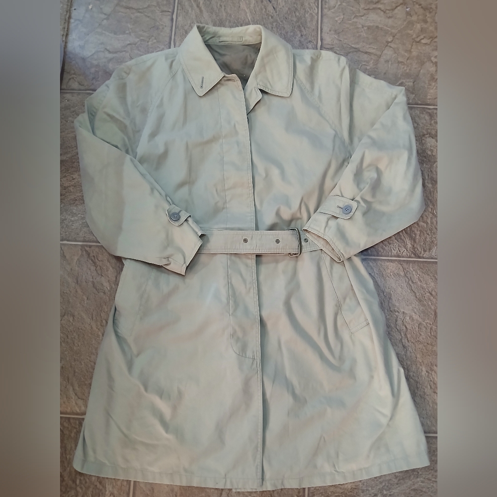 Vintage Allegri Light Tan / Olive  Trench Coat Italian Sz 44 Waterproof Belted